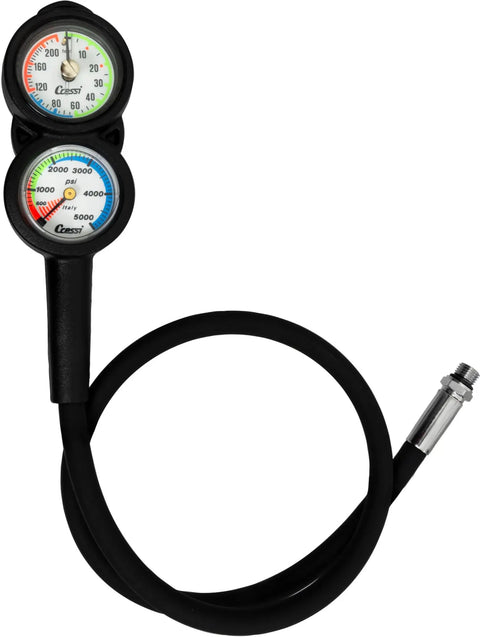 Rugged Analogic Console Built Tough For Scuba Diving With Imperial Mini SPG, Analog Pressure Gauge And Depth Gauge, Color Coded Readouts