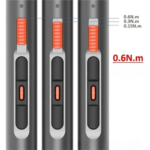 Mini Cordless Electric Drill And Screwdriver Set With No Sweat Operation showing torque settings and buttons for variable use.