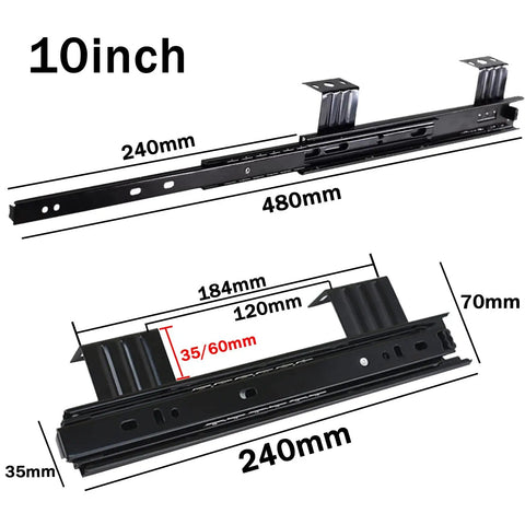 10inch Two Pack Cabinet Drawer Slides With Telescoping Rails And Full Extension Three Fold Design Heavy Duty Steel Construction