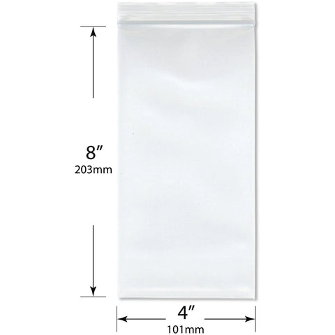 4 By 8 Inch Zipper Reclosable Baggies 8 Mil Clear Poly Bags Pack Of 100 Food Safe LDPE Storage Durable Puncture Resistant For Pantry, Crafts And Lunches Everyday, 4 x 8 in
