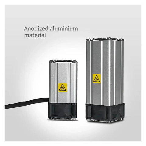 Heavy Duty Dc 24v Aluminum Cabinet Fan Heater With 200w Ptc Heating showing two anodized aluminum enclosures with warning labels.
