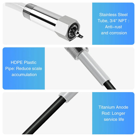 Close-up showing parts of a Titanium Powered Water Heater Anode Rod for 40 to 89 Gallon Tanks, Anti Rust and Corrosion Shield