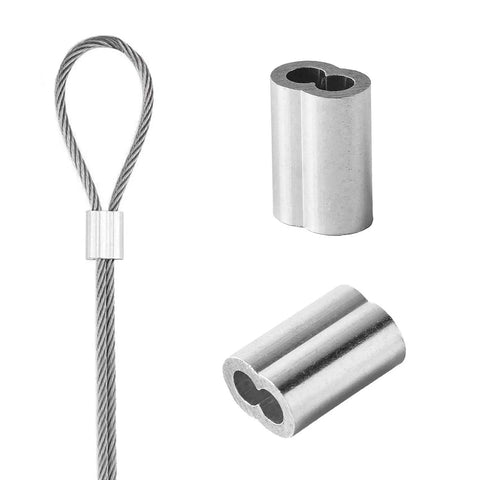Aluminum Crimping Loop Sleeve For One Eighth Inch Wire Rope Ferrule 100 Pack Durable Cable End Stop For Quick Fixes And Rigging Easy Crimp With Pliers Budget Friendly General Purpose Rope And Cable, looped cable close-up