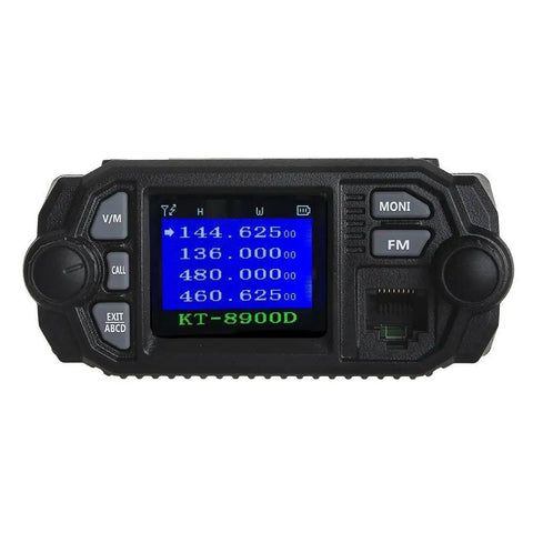 Front view of KT-8900D Dual Band Quad Standby Ham Radio Rig 25W VHF 136 to 174 MHz UHF 400 to 450 MHz, large LCD display