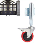 Heavy Duty Spring Loaded Gate Caster Wheel 4 Inch Red Polyurethane Roller For Wooden Fences with a metal bracket for easy installation.