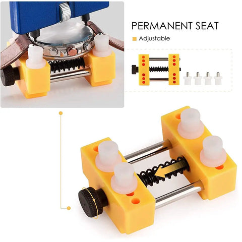 Permanent seat and adjustable components of 9 Piece Watch Battery Replacement Tool Kit with Back Case Opener and Pro Grade Tools