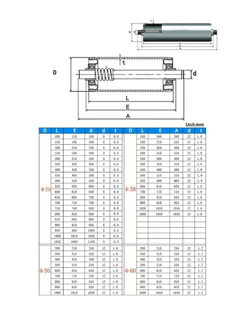 Heavy Duty Galvanized Gravity Roller For Industrial Assembly Line Conveyors With Rust Proof Finish Available In Multiple Sizes And Diameters To Match Your Factory Setup Perfectly dimensions and specifications chart.