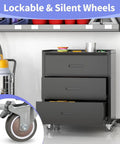 Beefy Heavy Duty Garage Storage Cabinet Set 6pc with lockable rolling tool cabinets, metal wall garage storage shown with silent wheels