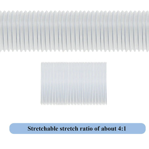 Heavy Duty Dust Collection Hose 2.5 Inch By 10 Ft Flexible Clear PVC Fume Hose showing stretch ratio feature