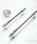 6 Pack Polished Chrome Cabinet Knobs 1-1/4 Inch Round Kitchen Hardware Easy To Install next to elongated handles on white surface