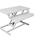 Sit To Stand Computer Desk With Pull Out Keyboard Tray Ergonomic Office Workstation featuring a smooth gliding white finish and adjustable height.