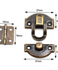 Two Sets Mini Bronze Antique Hasp Latch Buckle And Rectangle Hinges Kit with Matching Screws for Jewelry Box Repair and Decorative Projects