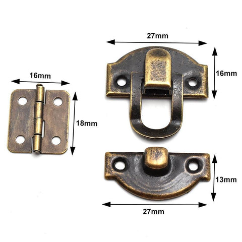Two Sets Mini Bronze Antique Hasp Latch Buckle And Rectangle Hinges Kit with Matching Screws for Jewelry Box Repair and Decorative Projects