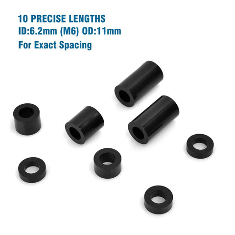 M6 Spacer Assortment Kit with non threaded round washers and insulated ABS plastic standoffs ID 6.2mm OD 11mm ten sizes