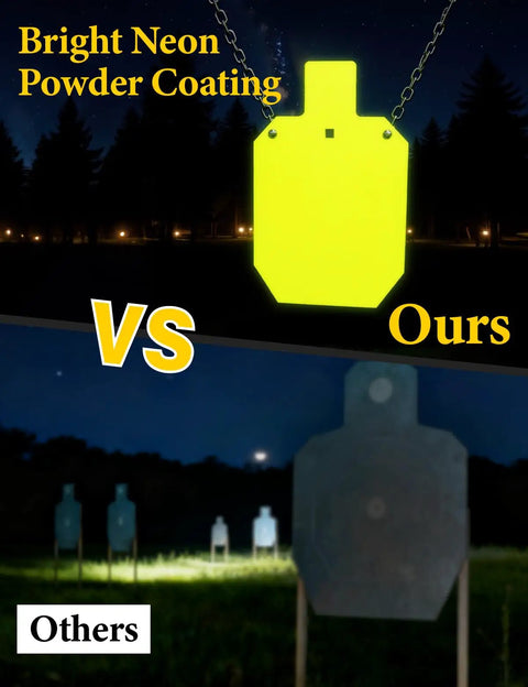Rugged Rifle Target For Shooting With Half Inch Thick AR500 Steel, bright neon silhouette vs dim silhouette comparison