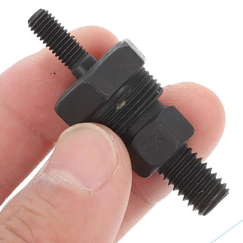 Check Out These Slick 2 Pcs M5 Stainless Steel Rivet Nut Tool Replacement Mandrels Perfect For Your Manual Automotive Hand Riveter Kit And Getting Solid Connections. M5 black steel mandrel shown close-up in hand for manual rivet nut tool use