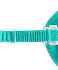 Side strap view of Musa Frameless Dive Mask With Low Internal Volume And Wide Field Of View In Aqua Green
