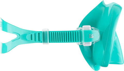 Side strap view of Musa Frameless Dive Mask With Low Internal Volume And Wide Field Of View In Aqua Green
