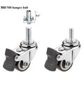 Mini Caster Wheels With Brake Lock, 1 Inch Silent Non Marking Casters, chrome with M6/M8 hanger bolt detail