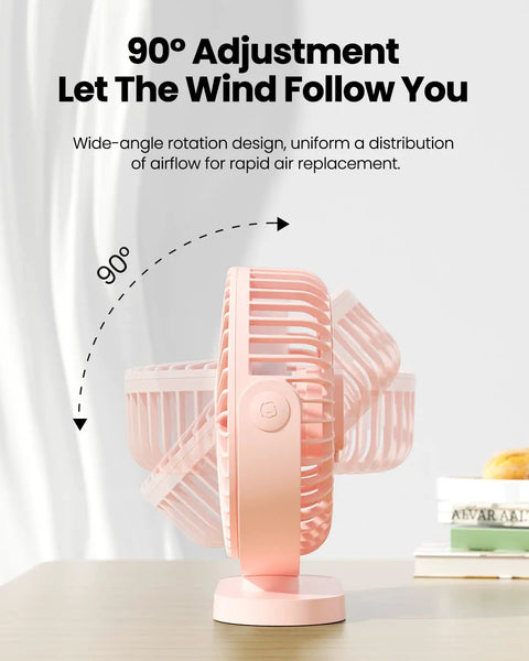 Must Have USB Desk Fan Pink Five Point Five Inch Mini Portable Quiet Personal Desktop Cooler with 90 Degree Rotation