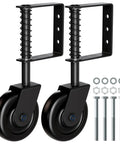Heavy Duty Gate Caster Wheel With Bearing And Spring Loaded Shock Absorbing Mechanism, 360 Degree Rotation, 220 Lbs Capacity, For Wooden Gates, Fences Or Metal Tube Gates, Black, 2 Pack