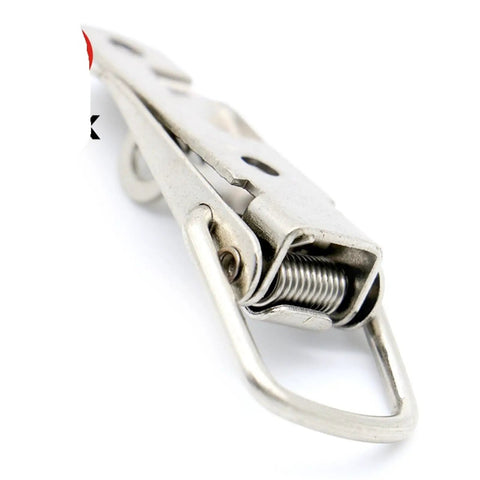Close-up of Cinet Box Locks Spring Loaded Latch Catch Toggle 27 by 63 iron, showcasing heavy-duty spring mechanism for sliding doors