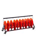 Heavy Duty Folding Cable Rack Pro Grade Wire Dispenser with visible anti-tangle slots and 5 roll capacity on wheels
