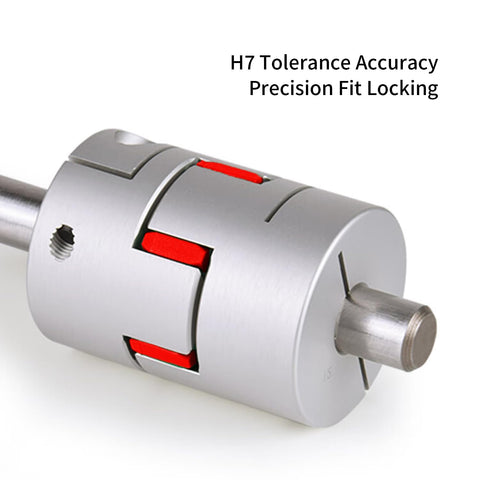 Two Pack Plum Flexible Shaft Couplings 5mm To 6.35mm Bore, 30mm Diameter, 35mm Length, Aluminum shown with precision fit locking