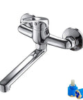 SDVantage 360° Wall Mounted Kitchen Faucet Brass Single Handle Mixer Tap for Sink Bathtub Hot Cold Water Modern Design Space Saving Durable Stylish,Cromo close-up showing chrome finish and wall mount installation.