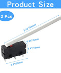 12 Piece Micro Limit Switch Kit With Long Straight Hinge Lever Arm 5A 125V 250V AC SPDT 1NO 1NC Snap Action Momentary 3 Pin Button Type Switch For DIY Builds And Gear, showing one switch with dimensions.