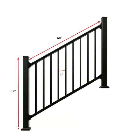 Heavy Duty Black Deck Railing Kit With Reinforced Aluminum Posts And Code Compliant Handrails, 60x39 inches for outdoor safety.
