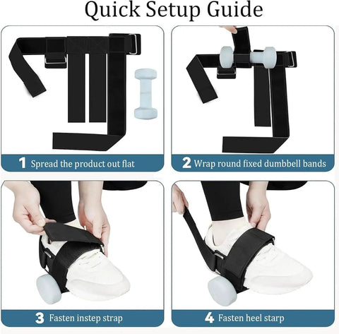 Tibialis Trainer Foot Strap setup guide, adjustable ankle weights for dumbbell workouts, durable home gym gear