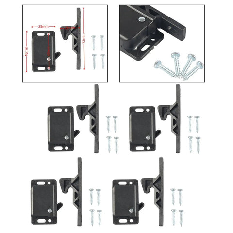 Up Your Game With These Heavy Duty Universal RV Drawer Latches And Push Catches, 4-pack in black with screws for secure installation.