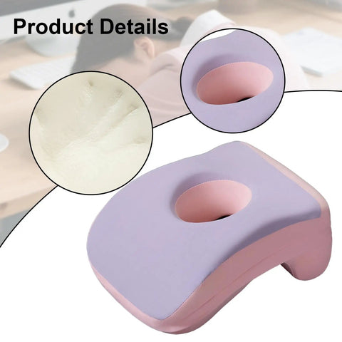 Cooling Memory Foam Face Down Pillow With Ice Cloth Cover For Office Naps And Study Breaks Neck Support Pillow For Men And Women Multiuse Napping Pad For Library Or Classroom Violet with pink edging, shown with texture detail.