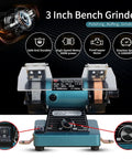 Mini Bench Grinder With Variable Speed For Polishing And Buffing Jewelry Making And Gem Work shown with features and controls.