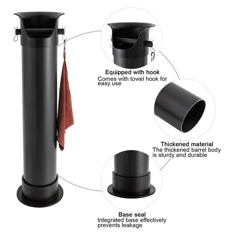 Espresso Knock Box for Home and Pro Cafes, Floor Standing Coffee Grounds Dump Bin with towel hook, thick material, sealed base