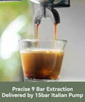 EzBru 1000 58mm Commercial Espresso Machine With Dual PID And NTC Temperature Control pouring espresso into glass