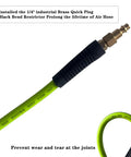 Air Hose 3/8 In By 10 Ft Beefed-Up Heavy Duty Hybrid Air Compressor Hose With Kink Resistant Design, showing brass fitting.