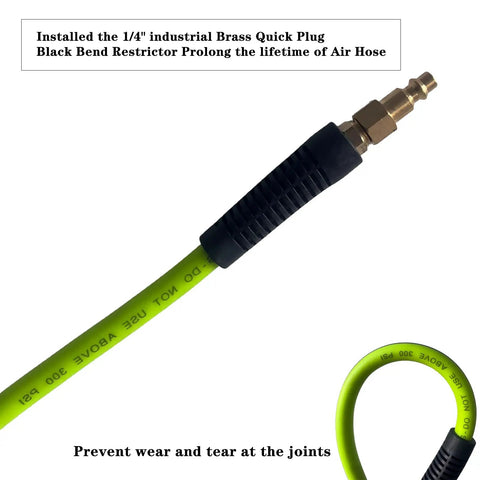Air Hose 3/8 In By 10 Ft Beefed-Up Heavy Duty Hybrid Air Compressor Hose With Kink Resistant Design, showing brass fitting.