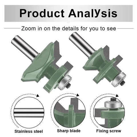 Two Pack 1/2 Inch Shank Tongue And Groove Router Bit Set For Flooring And Cabinet Doors With V Notch Wainscotting And Edge Banding Pro Grade Tungsten Carbide Bits product analysis with features highlighted