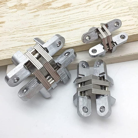 2 Pack Stainless Steel Hidden Door Hinges 180 Degree Concealed Folding Cross Hinges For Gates Doors Cabinets And Home Hardware
