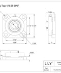 Technical drawing of Pillow Block Bearing Flange Mounted 3/4 Inch Bore 4-Bolt Square Flanged Bearing Unit dimensions