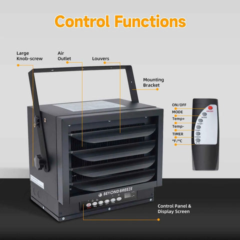 Garage Heater 7500 Watt Digital Ceiling Mount With Full Function Remote 240 Volt Hardwired Heater And 12 Hour Timer
