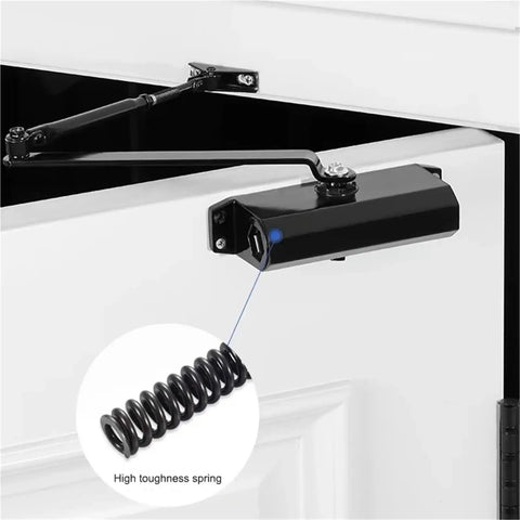 Beefy Hydraulic Door Closer 25Kg To 80Kg, Adjustable Speed, Durable Steel, Installed on Door, Highlighting Tough Spring