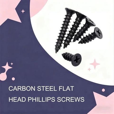 Heavy Hitter 1200 Piece Black Phillips Flat Head Self Tapping Screw Set M2 M2.6 M3, carbon steel screws for wood, plastic, metal.
