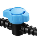 Inline Ball Valve Kit For Drip Irrigation, 12 Pack, One Half Inch Tubing And Five Eighths Inch Compatible valve with blue handle