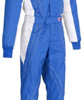 Adult Karting One Piece Cordura Suit Two Layer Cordura With Breathable Mesh Lining Blue And White Large Size Pro Grade Go Kart Racing Suit For Track Days