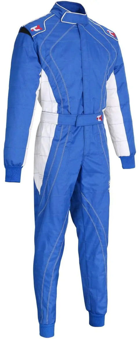 Adult Karting One Piece Cordura Suit Two Layer Cordura With Breathable Mesh Lining Blue And White Large Size Pro Grade Go Kart Racing Suit For Track Days
