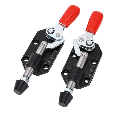 Beefy Cast Iron Push Pull Toggle Clamp With 20mm Stroke And 500 Lbs Holding Capacity, Built Tough Heavy Duty Clamp Tool For Woodworking, Welding, Molding, And Mould Making, Plastic Sleeve Handle, shown with two clamps
