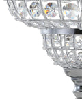 Close-up of Chrome 12-Inch One-Light Crystal Pendant Light With Moroccan Quatrefoil Glam Design, showcasing crystal detail.